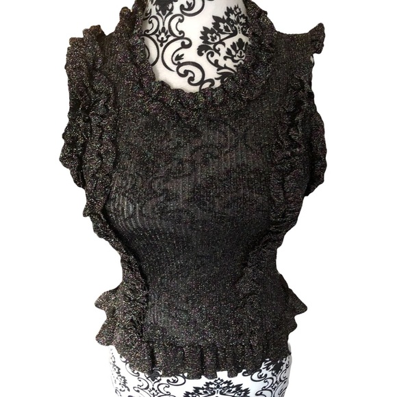 ZARA Sparkly Ruffled Top Small - Picture 2 of 13